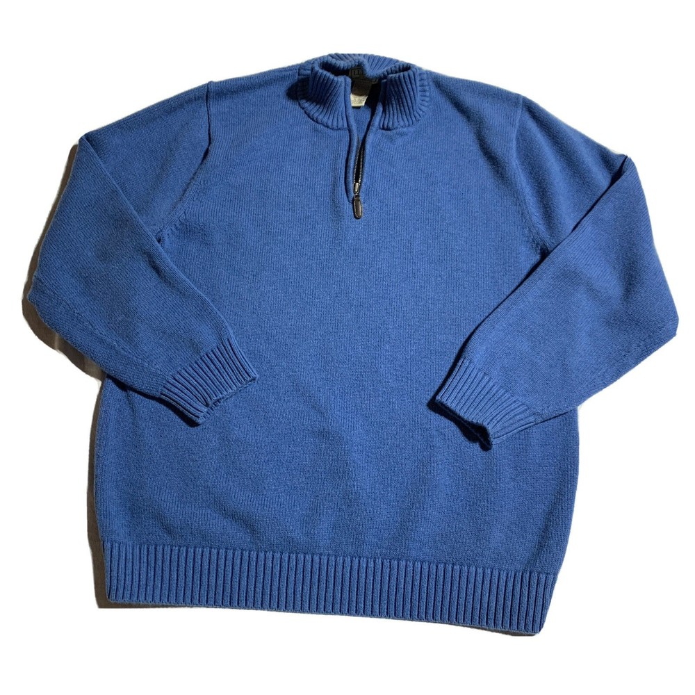 LL Bean Sweater Blue Quarter Zip Size XL Tall Cotton Men’s Pullover Long Sleeve
